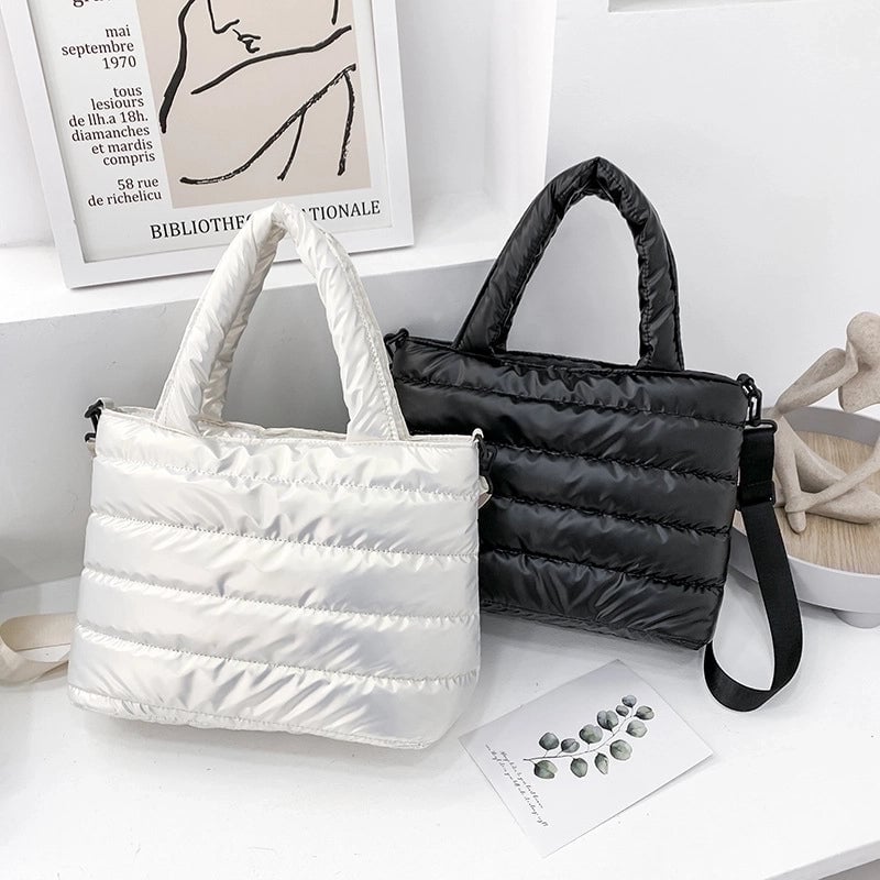 Medium Nylon Solid Color Fashion Quilted Square Zipper Handbag Crossbody Bag Square Bag