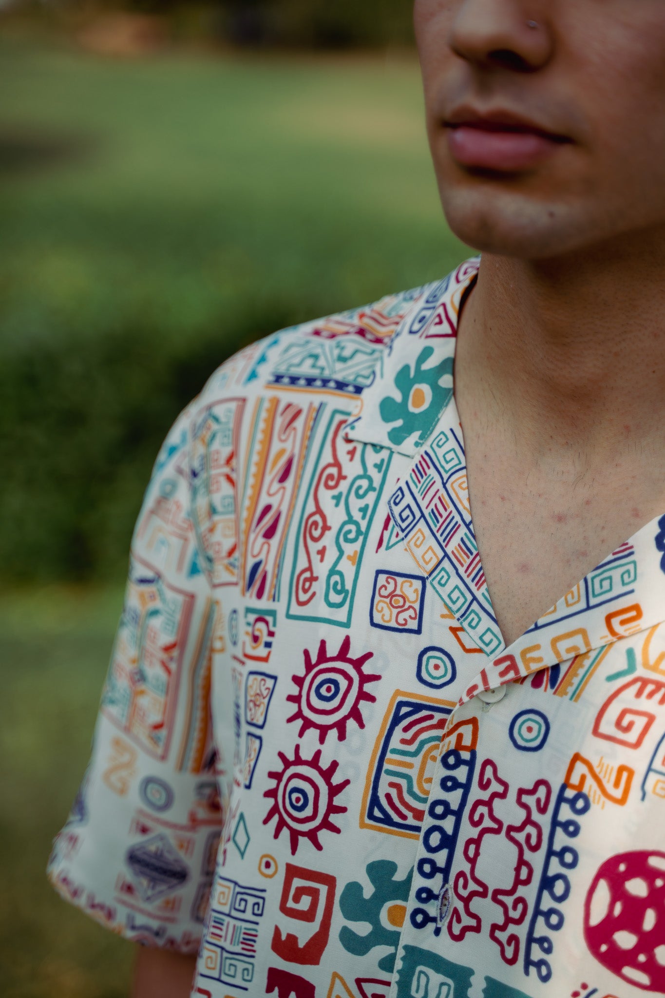 Abstract Earthy White Oversize Shirt