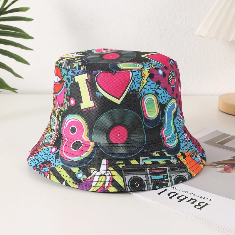 Unisex Casual Retro Artistic Letter Color Block Printing Curved Eaves Bucket Hat