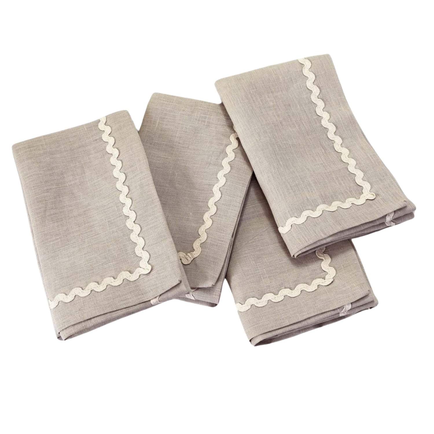 Natural Rick Rack Lace 100% Linen Napkins