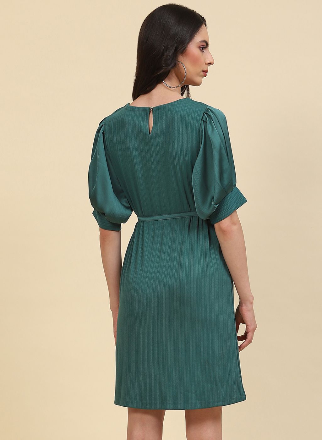 Women Green Self Design Dress