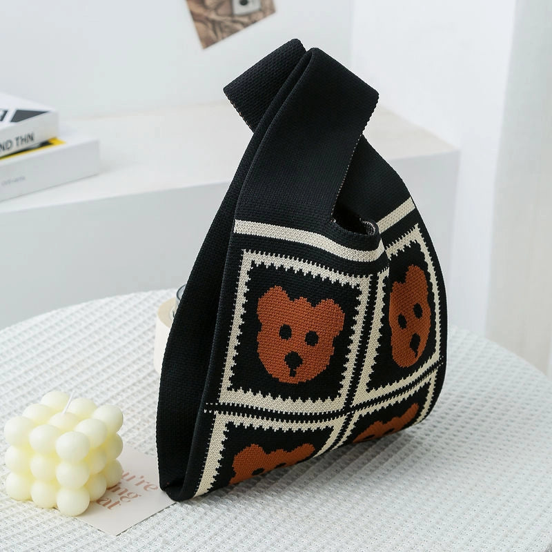 Women's Small Knit Color Block Streetwear Square Open Shoulder Bag