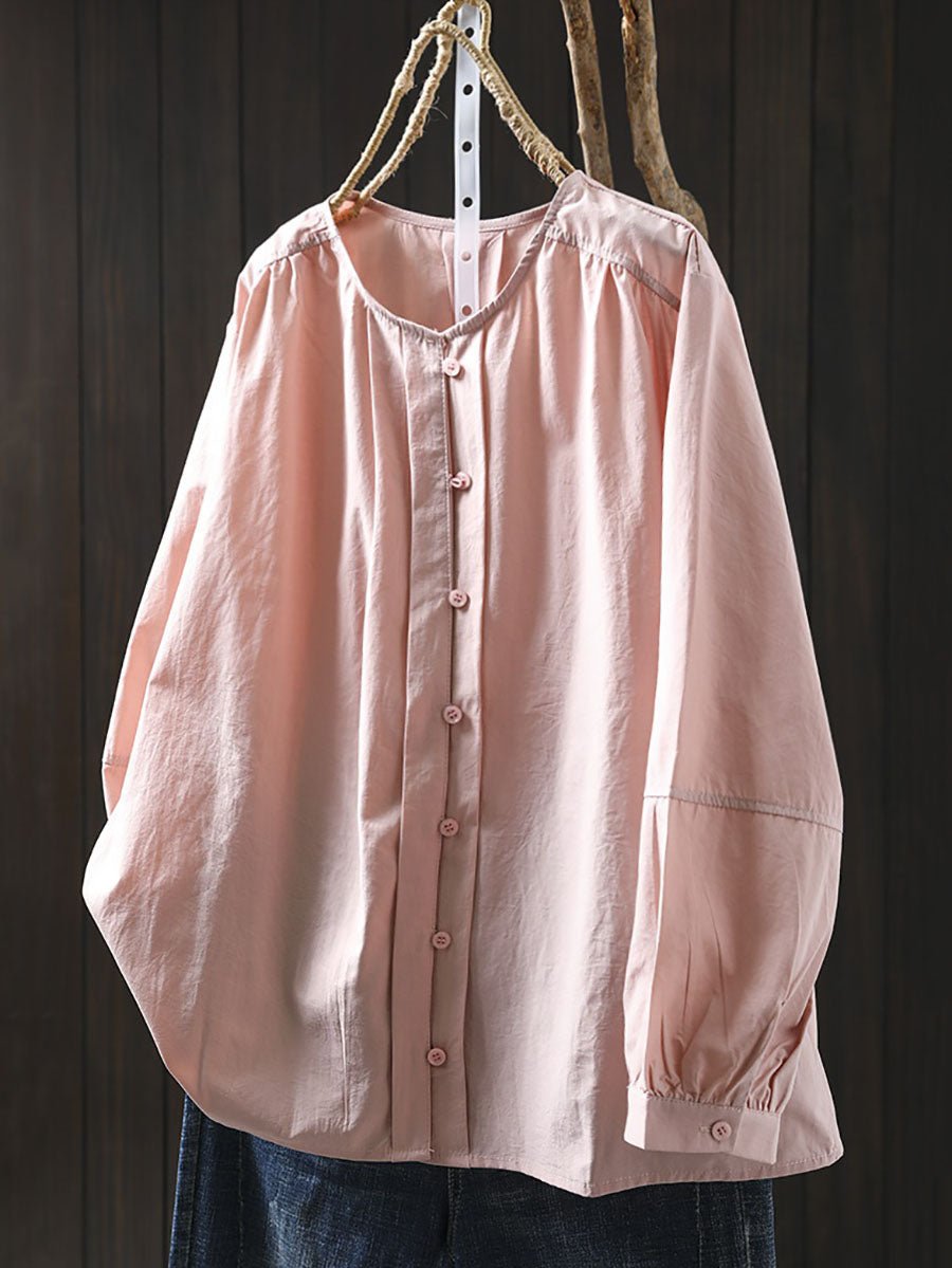 Women Spring Artsy Pure Color O-Neck Shirt