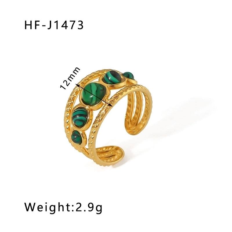 Stainless Steel 18K Gold Plated Basic Vintage Style Plating Inlay Round Natural Stone Open Rings
