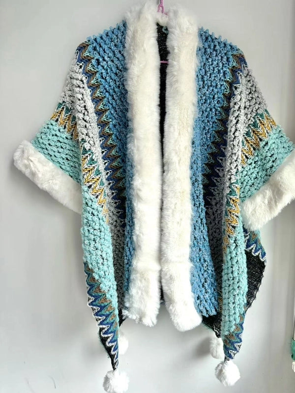 Women's Minimalist Classic Style Color Block Knit Patchwork Shawl