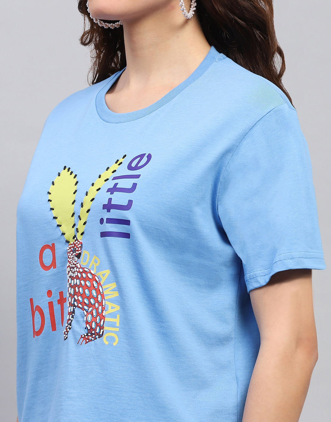 Women Blue Printed Round Neck Half Sleeve Top