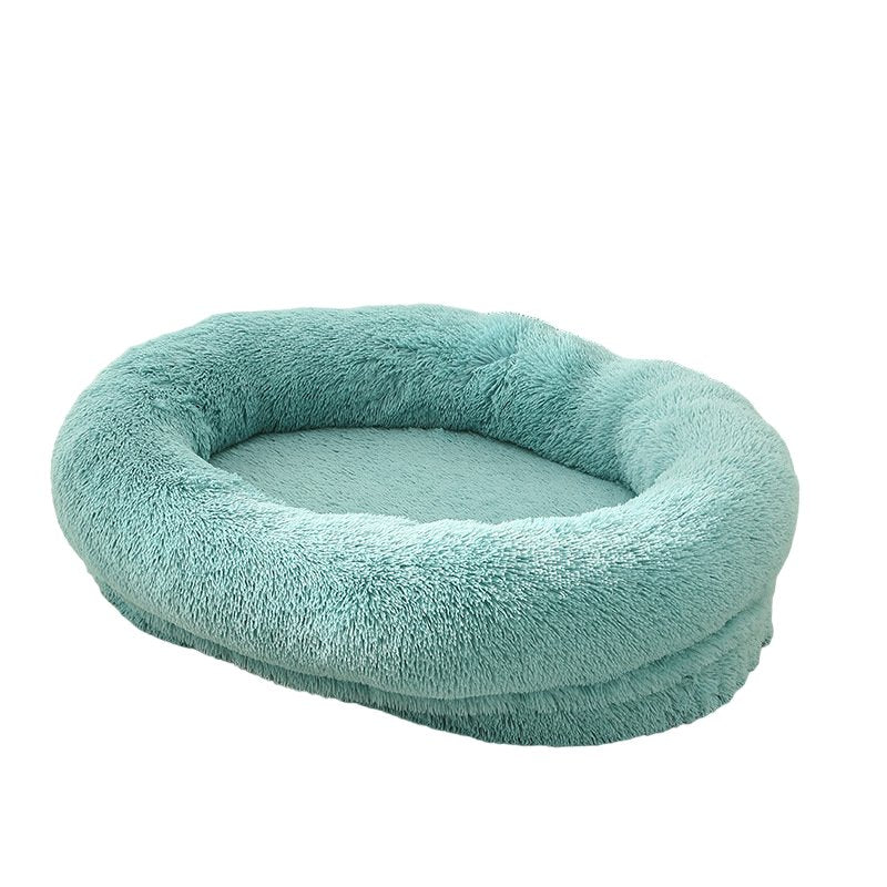 Fluffy Oval-Shaped Pet Bed - Dusty Blue