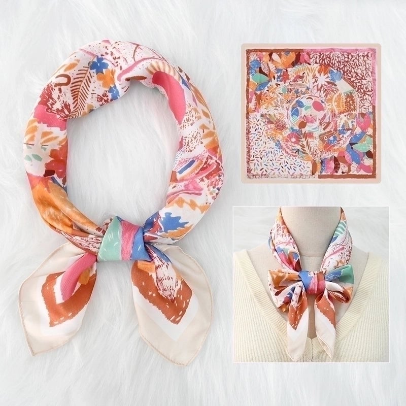 2 Pieces Women's Elegant Plaid Flower Horse Satin Silk Scarf