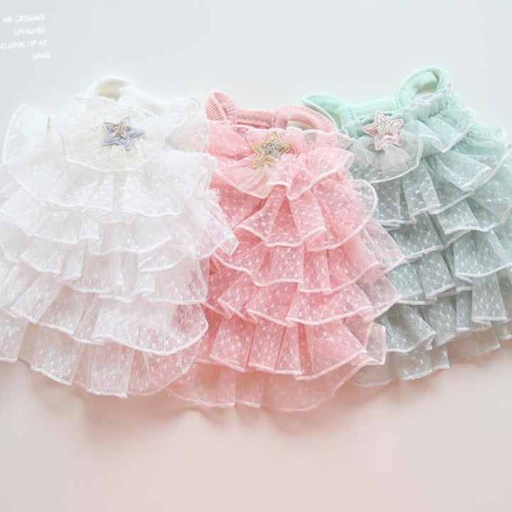 Star Printed Dog Cat Layered Lace Dress