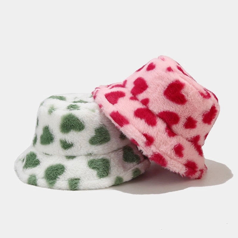 Women's Ig Style Heart Shape Printing Wide Eaves Bucket Hat