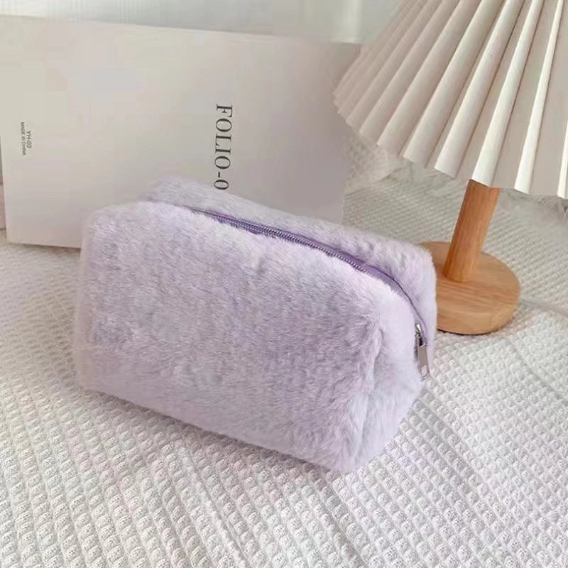 Plush Cosmetic Bag Macaron Color Sweet Large Capacity Storage Bag High Color Value Bag