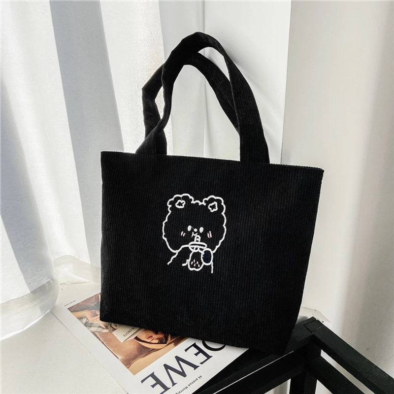 Women's Large Nylon Cartoon Bear Cute Square Open Shoulder Bag