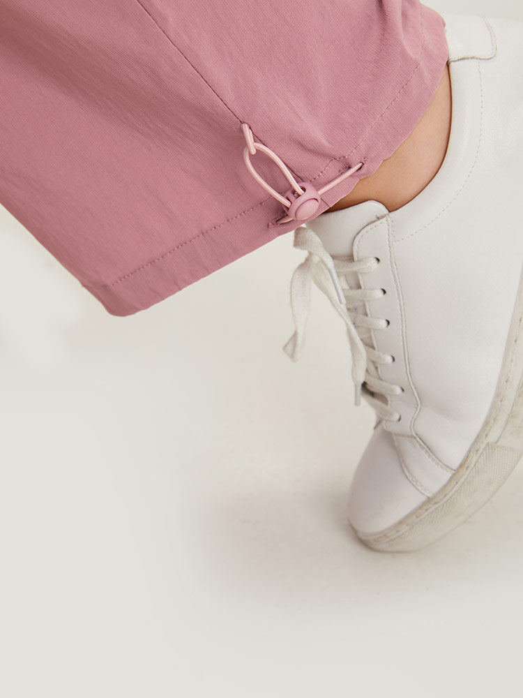 Plain Paperbag Waist Drawstring Hem Slant Pocket Pants