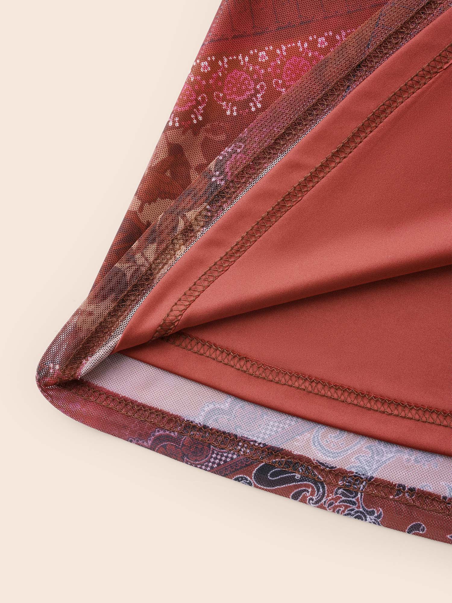 Boho Print Belted Mesh Midi Dress