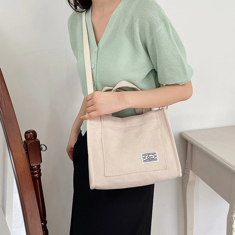 Women's Medium Corduroy Solid Color Streetwear Square Magnetic Buckle Shoulder Bag Handbag Crossbody Bag