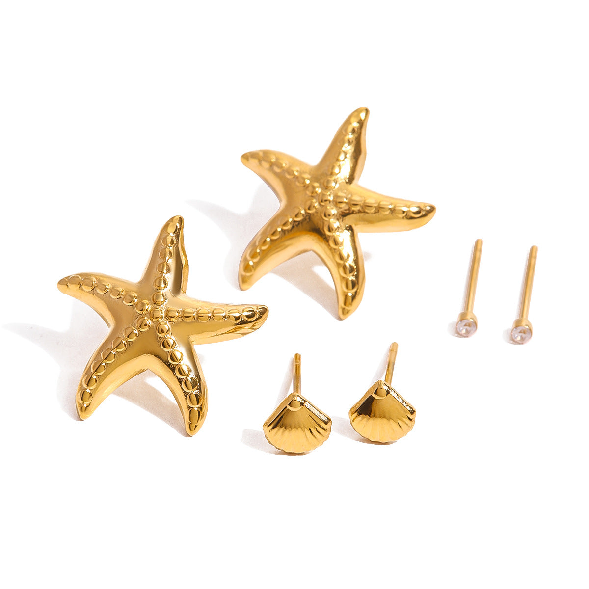 Three Pairs Of Stainless Steel Starfish Earrings Shell Earrings Titanium Steel Earrings
