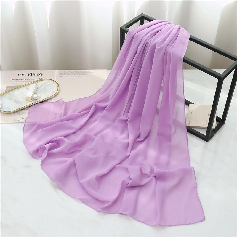 Pearl Chiffon Scarf Solid Color Rectangular Scarf Women's Shawl Basic Scarf