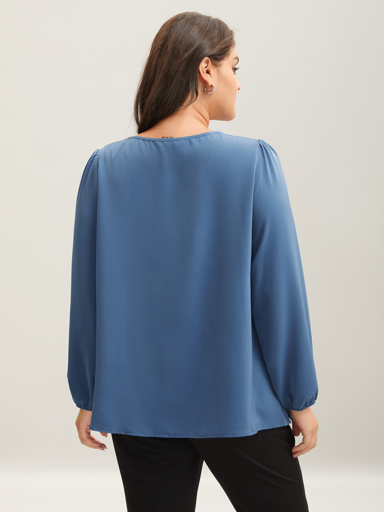 Criss Cross Neckline Puff Sleeve Gathered Blouse
