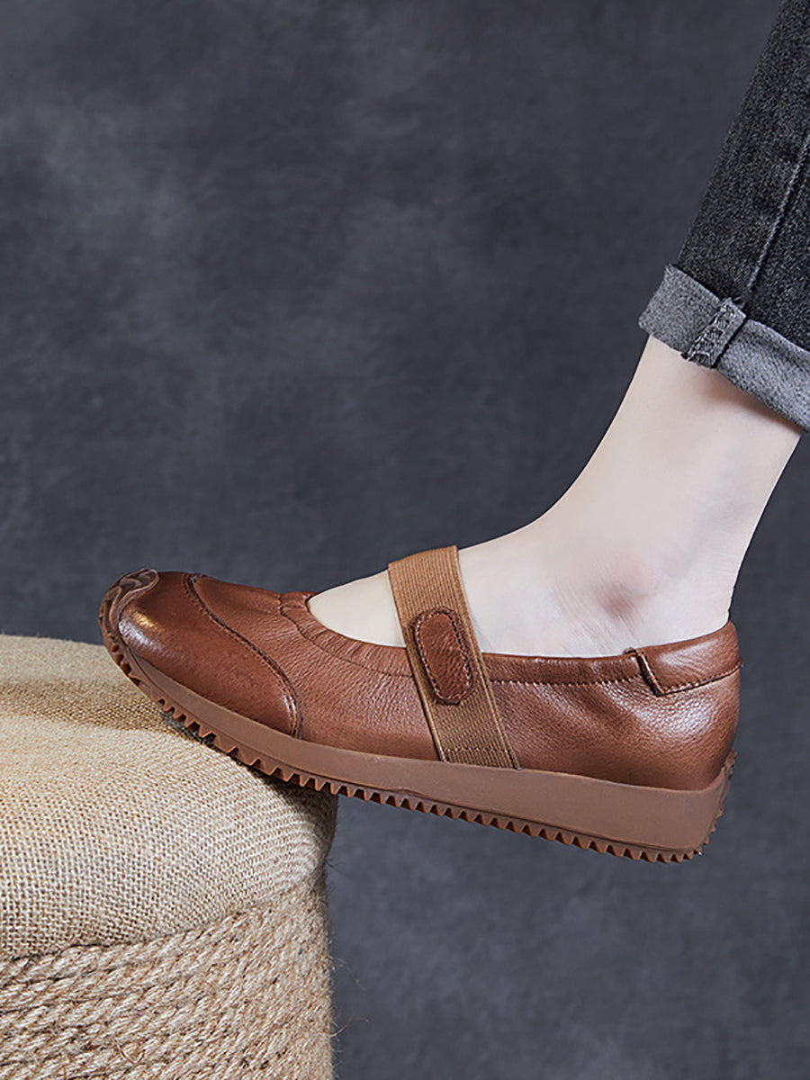 Women Summer Retro Solid Leather Platform Shoes