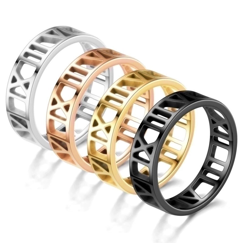 New Simple Stainless Steel Roman Cut Ring