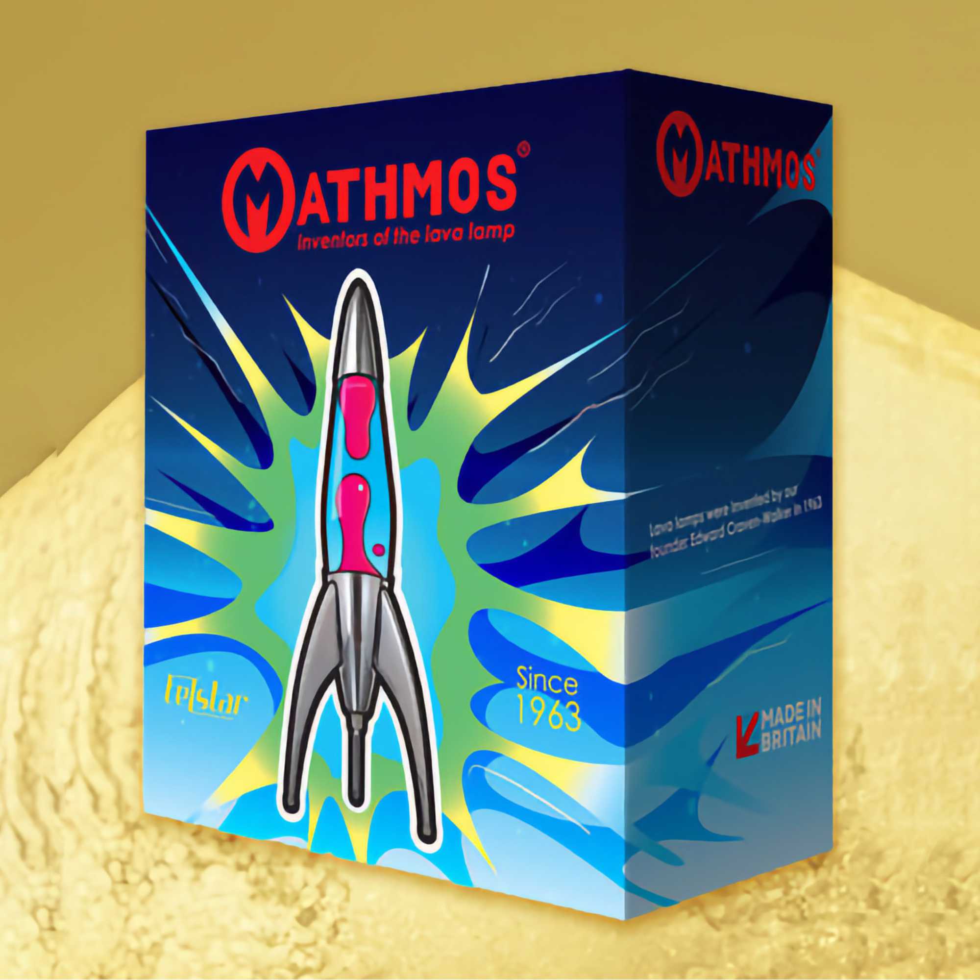 Gold Rocket lava lamp. Violet/Red Lava