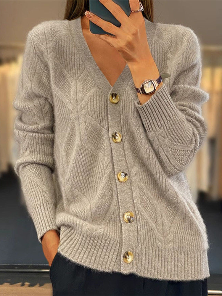 Retro Jacquard V-Neck Buttoned Sweater Cardigan