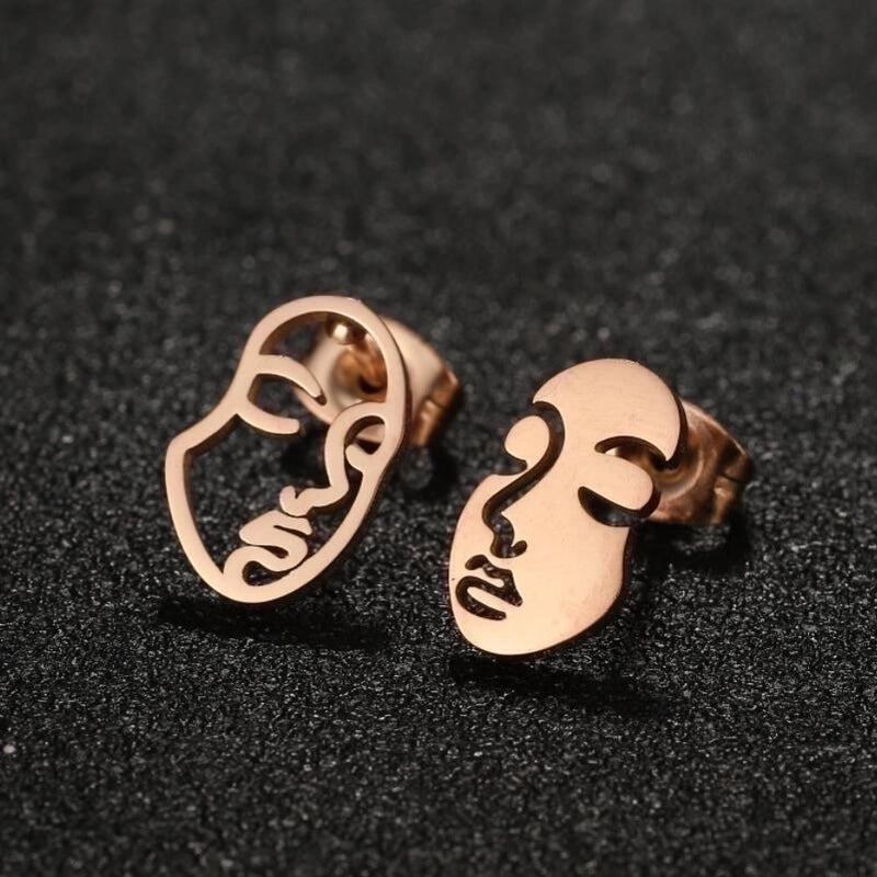 1 Pair Minimalist Human Face Asymmetrical Plating Hollow Out Stainless Steel Ear Studs