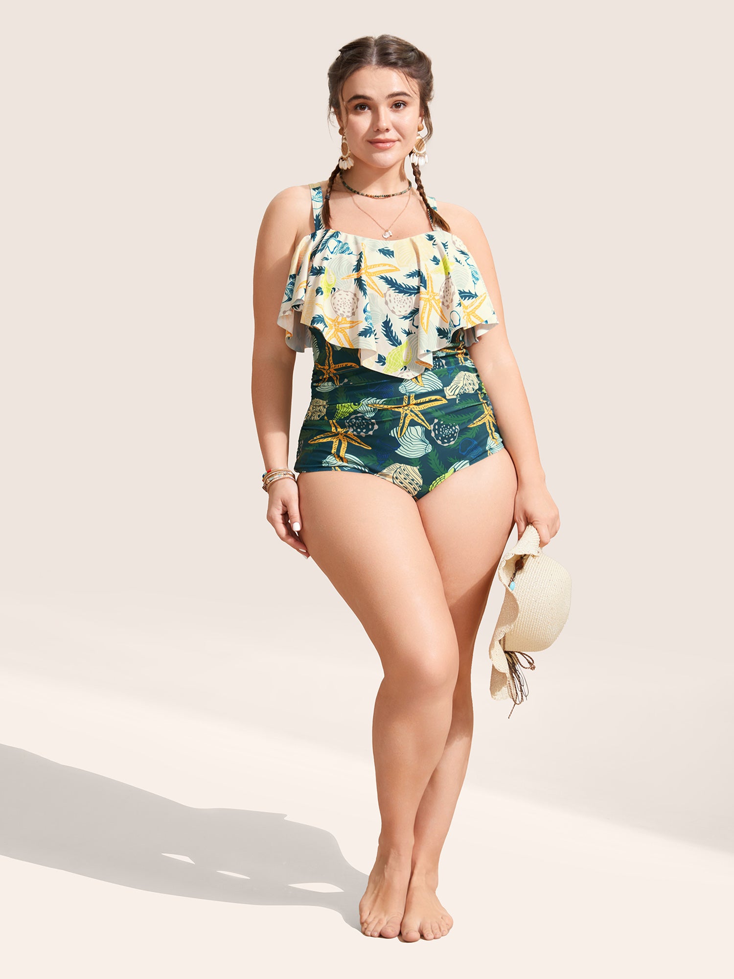Marine Elements Tiered Ruffles One Piece Swimsuit