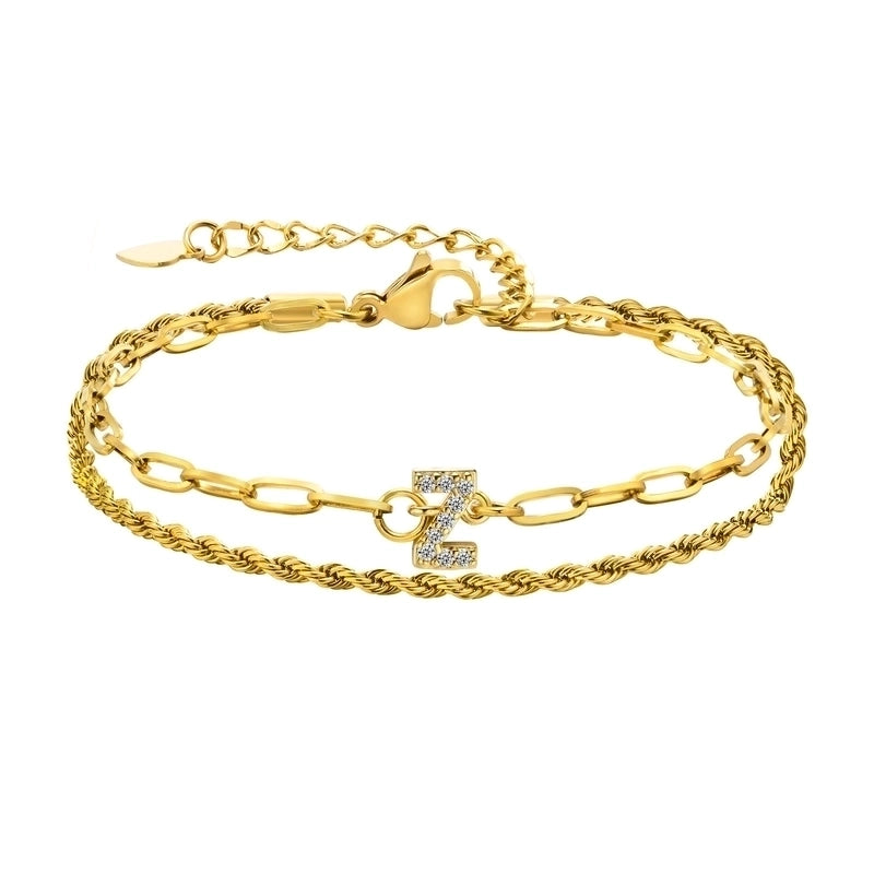 201 Stainless Steel 18K Gold Plated IG Style Inlay Letter Zircon Bracelets