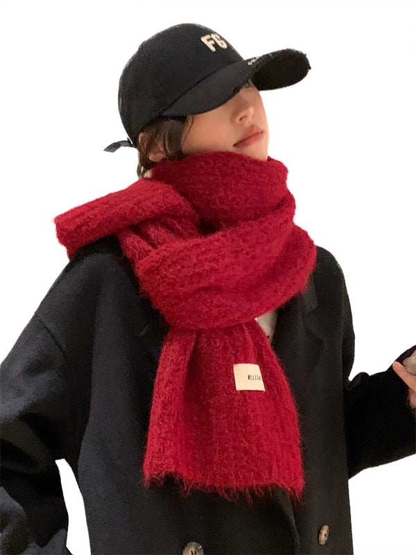 Women's Preppy Style Minimalist Solid Color Mohair Scarf