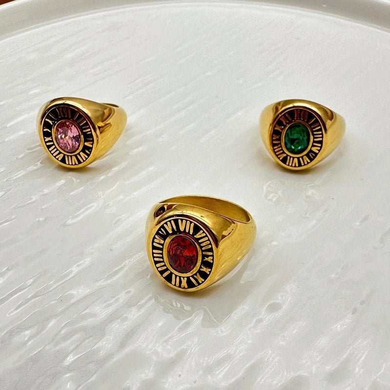 Vintage Style Baroque Style Roman Style Roman Numeral 304 Stainless Steel Zircon Inlay Rings