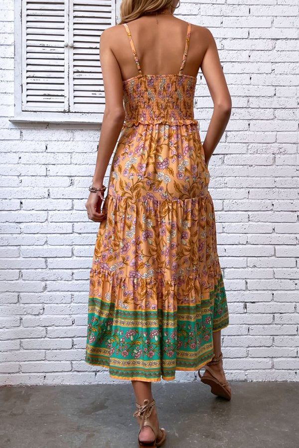 Bohemia Print Ruffle Hem Maxi Dress