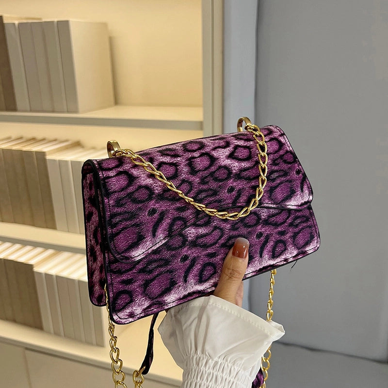 Women's Medium PU Leopard Streetwear Sewing Thread Square Zipper Shoulder Bag