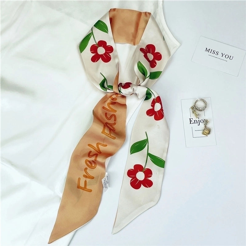 Women's Sweet Flower Satin Silk Scarves