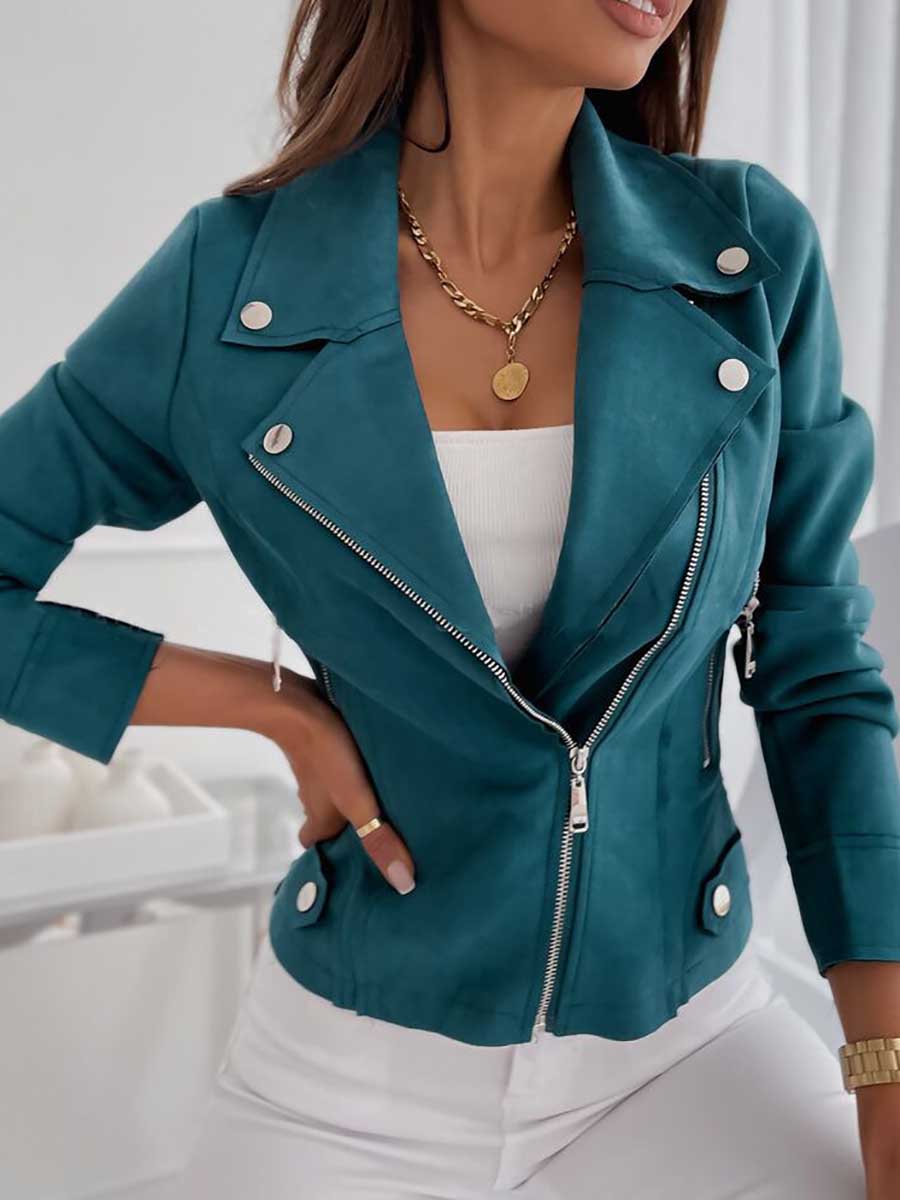 Slim short lapel zipper jacket