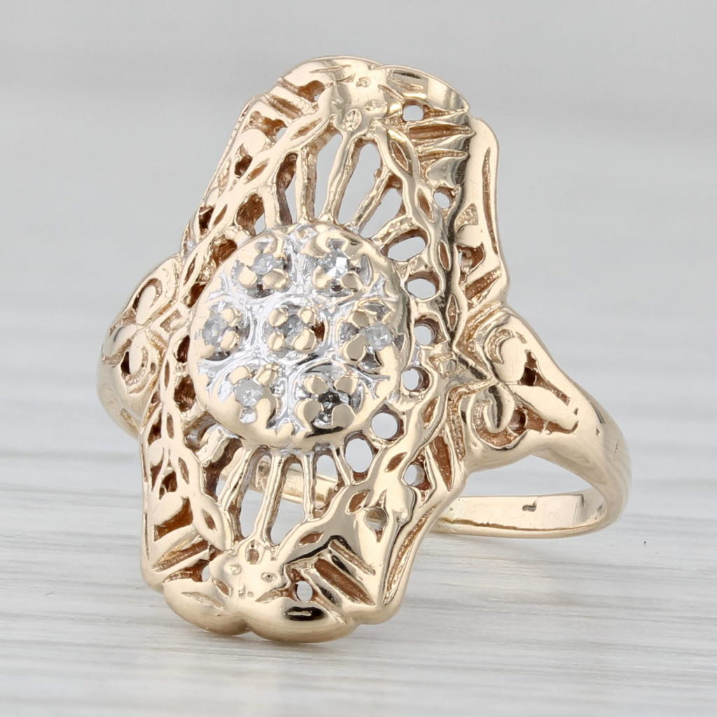 Vintage Ornate Filigree Ring 10k Yellow Gold Size 3.5