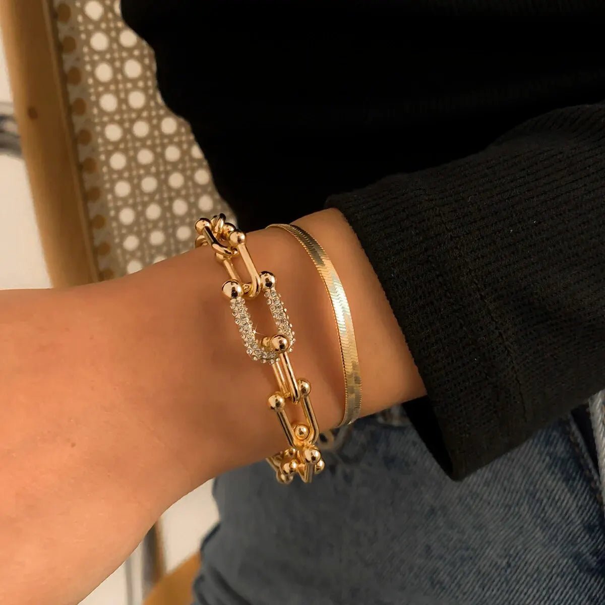 2pc Statement Chain Lock & Herringbone Bracelet