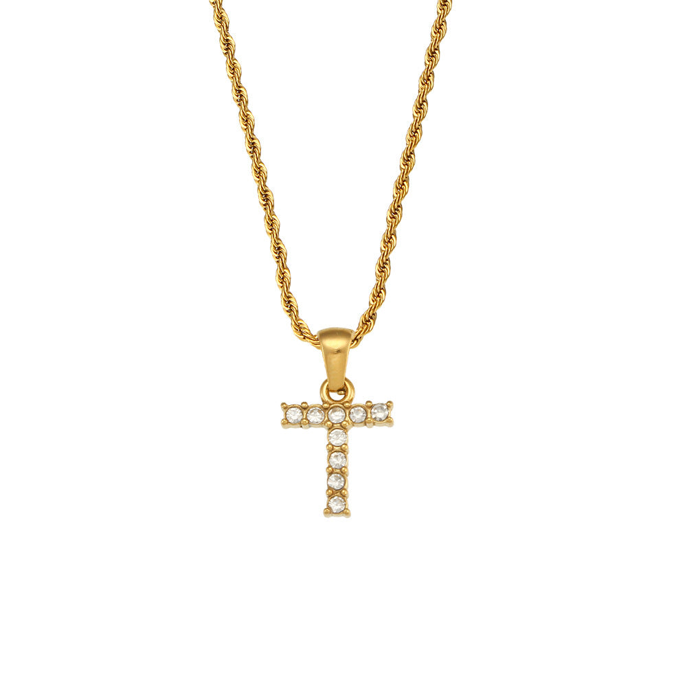 Fashion Round Number Text Letter Stainless Steel 18K Gold Plated Necklaces