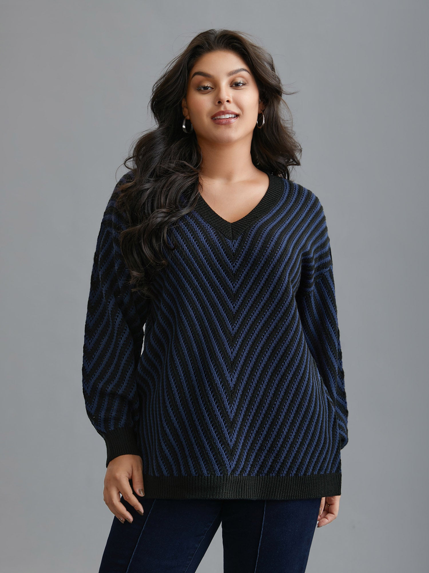 Textured Drop Shoulder V-Neck Pullover