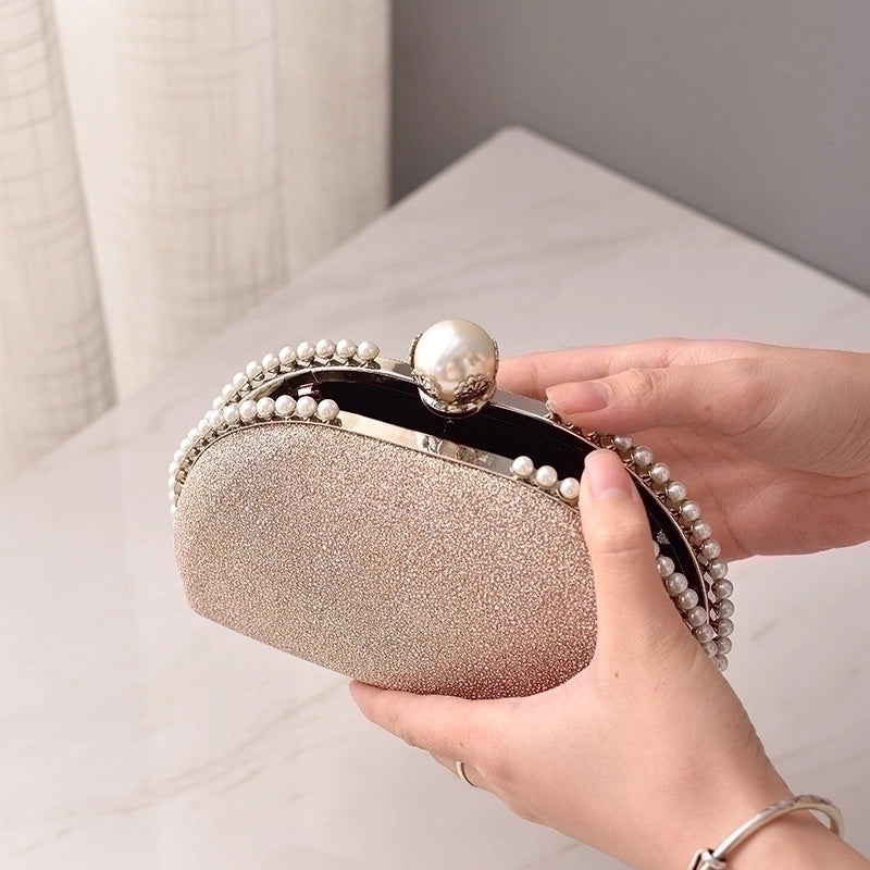 Silver Champagne Red Pu Leather Solid Color Shell Evening Bags