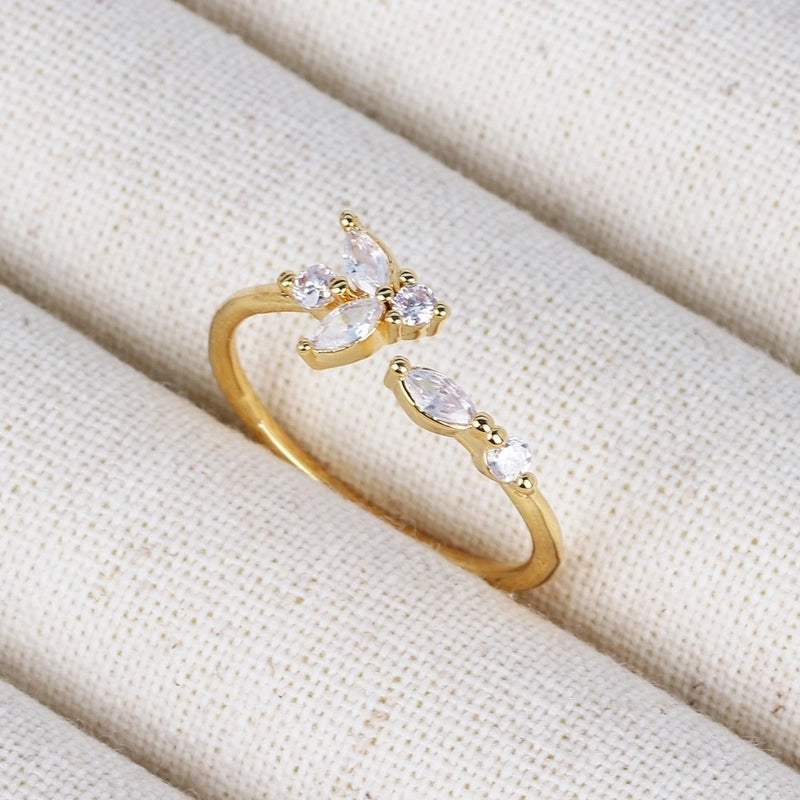 Copper 18K Gold Plated Inlay Geometric Zircon Open Rings