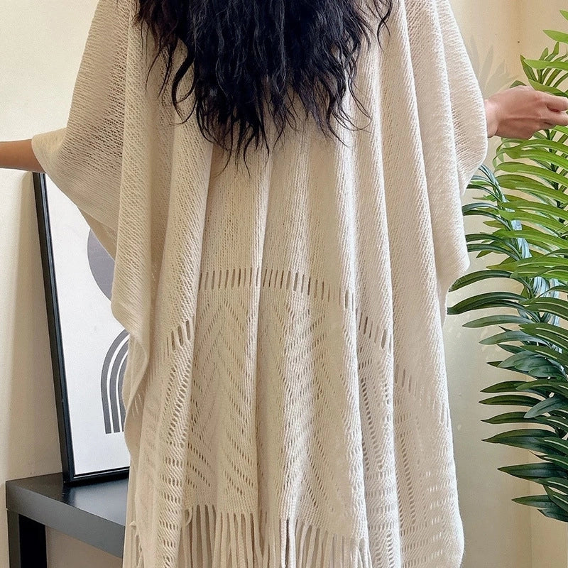 Women's Elegant Minimalist Solid Color Cotton Polyester Tassel Shawl
