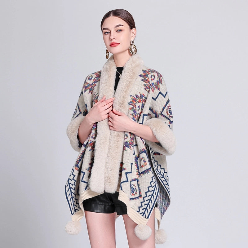 Women's Elegant Retro Lady Printing Polyester Tassel Shawl