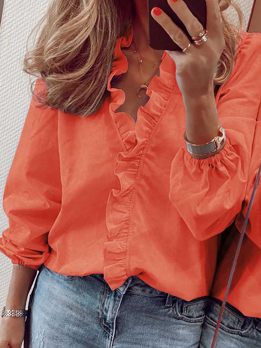 Long Sleeve Ruffle Blouse Women's Shirt