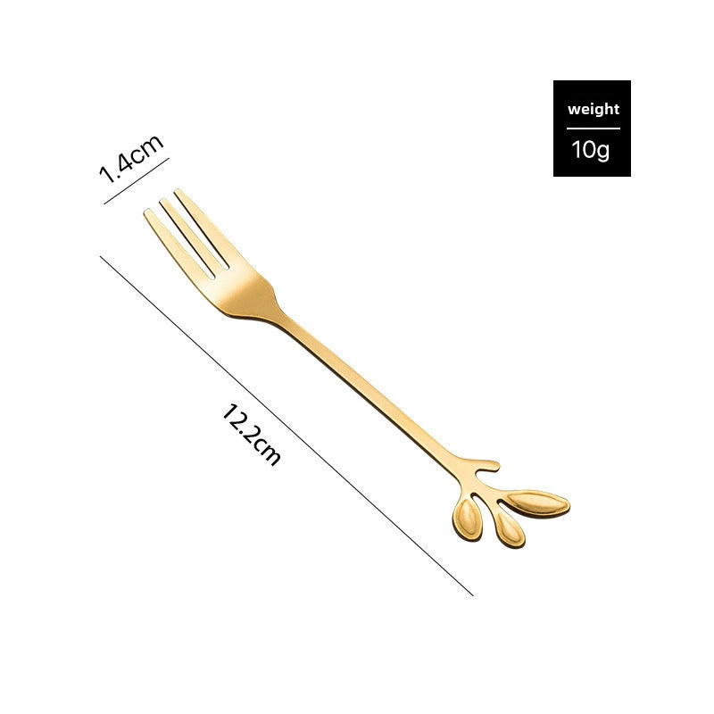 Stainless Steel Creative Leaf Spoon Fork Coffee Spoon Dessert Spoon Gold-plated Fruit Fork Honey Mixing Spoon Ice Cream Spoon