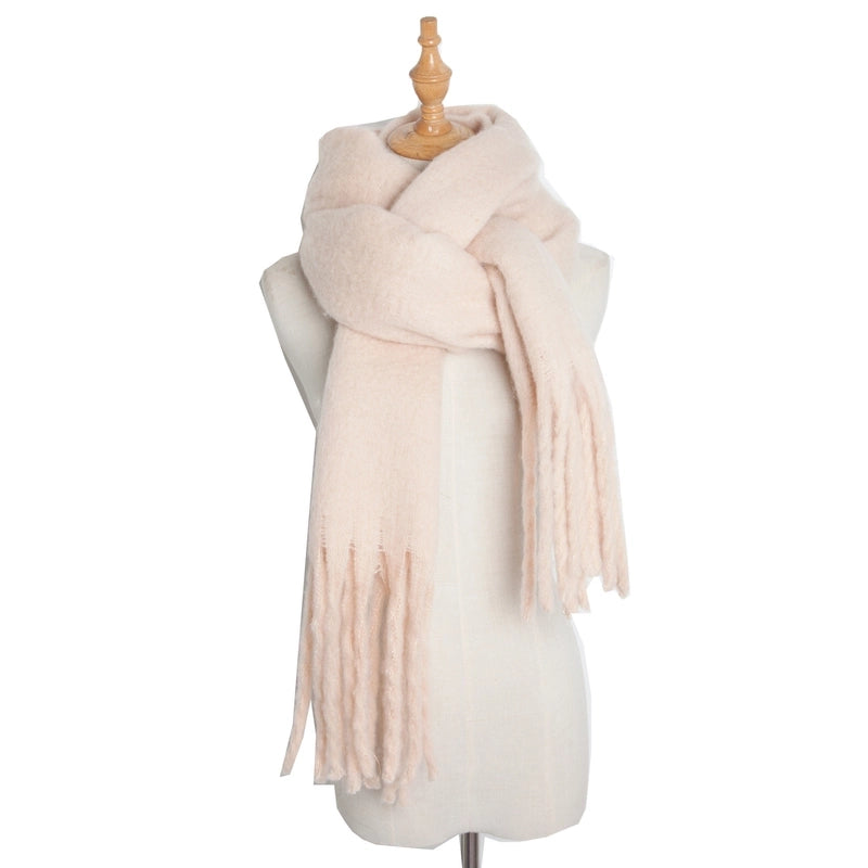 Autumn And Winter New Women's Shawl Long Tassel Thick Grass Green Thick Solid Color Scarf Multi-color Optional