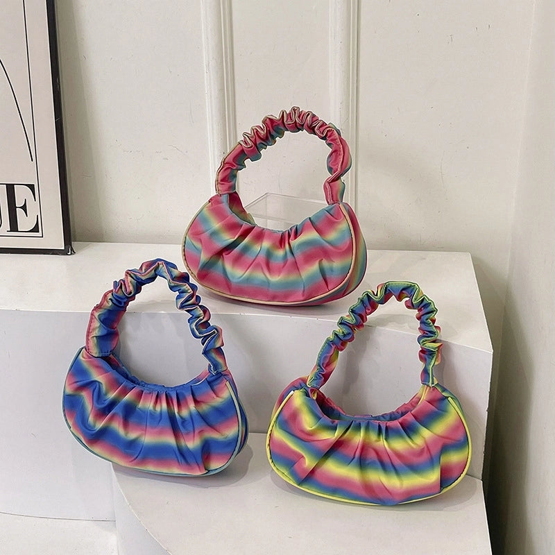 Women's Medium Pu Leather Rainbow Streetwear Pillow Shape Magnetic Buckle Underarm Bag