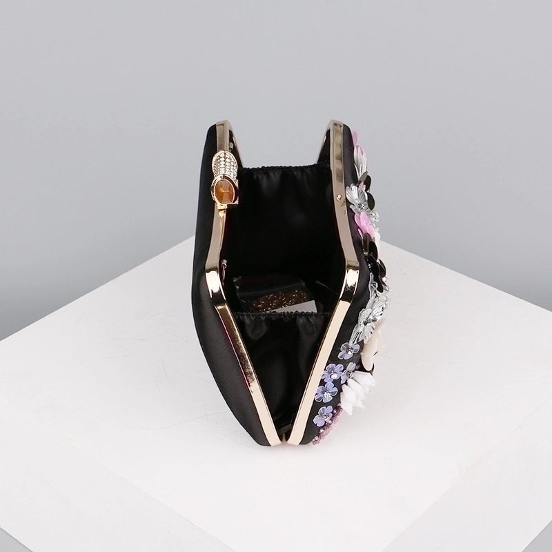 Blue Black Gold Pu Leather Flower Square Evening Bags