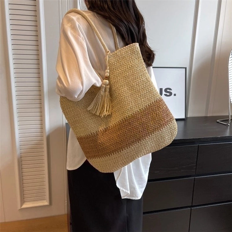 Women's Large Summer Straw Vacation Handbag