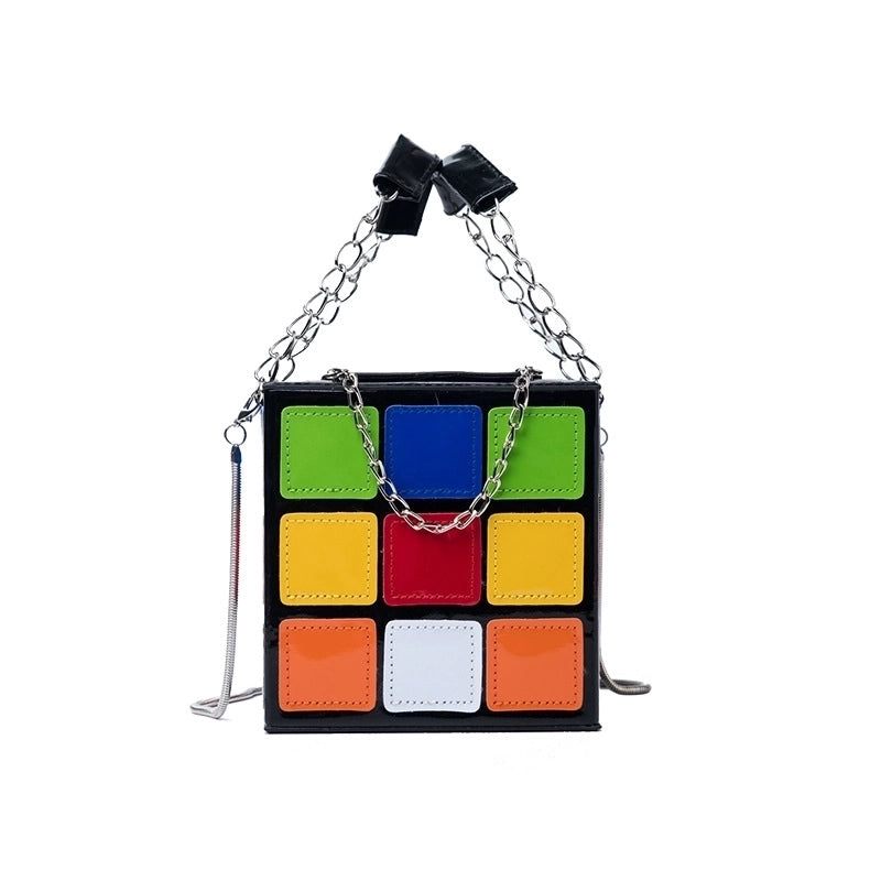 Women's Small Pu Leather Color Block Streetwear Zipper Shoulder Bag